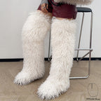 IPPEUM White Mongolian Fur Boots 72CM Thigh High Boots Shoes Winter Plus Size 46