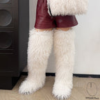 IPPEUM White Mongolian Fur Boots 72CM Thigh High Boots Shoes Winter Plus Size 46